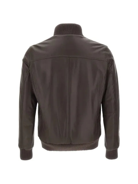 Barba Vermont ribbed-knit trim leather jacket