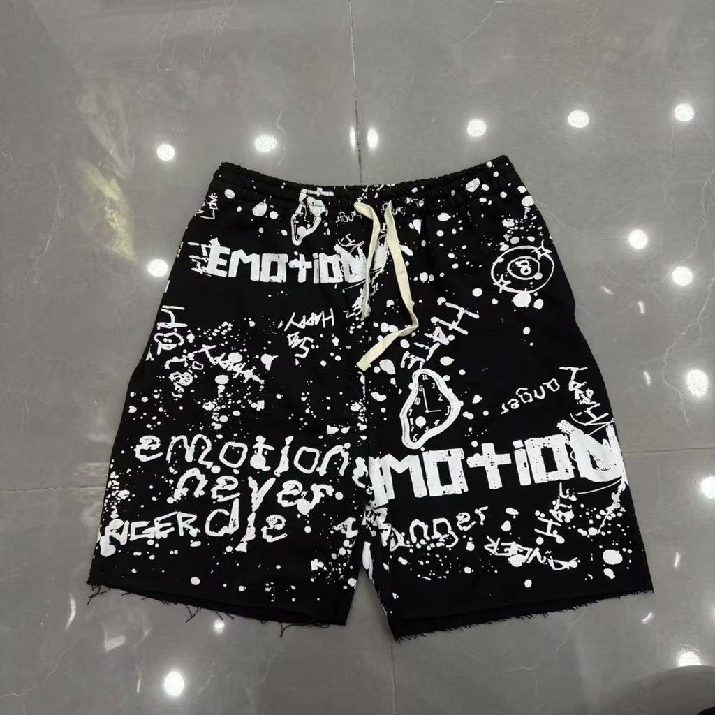 MIXED EMOTION Graffiti Paint Splatter Drawstring Shorts