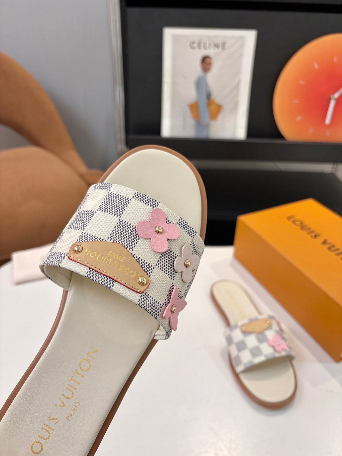 Louis Vuitton Checkerboard Floral Slide Sandals