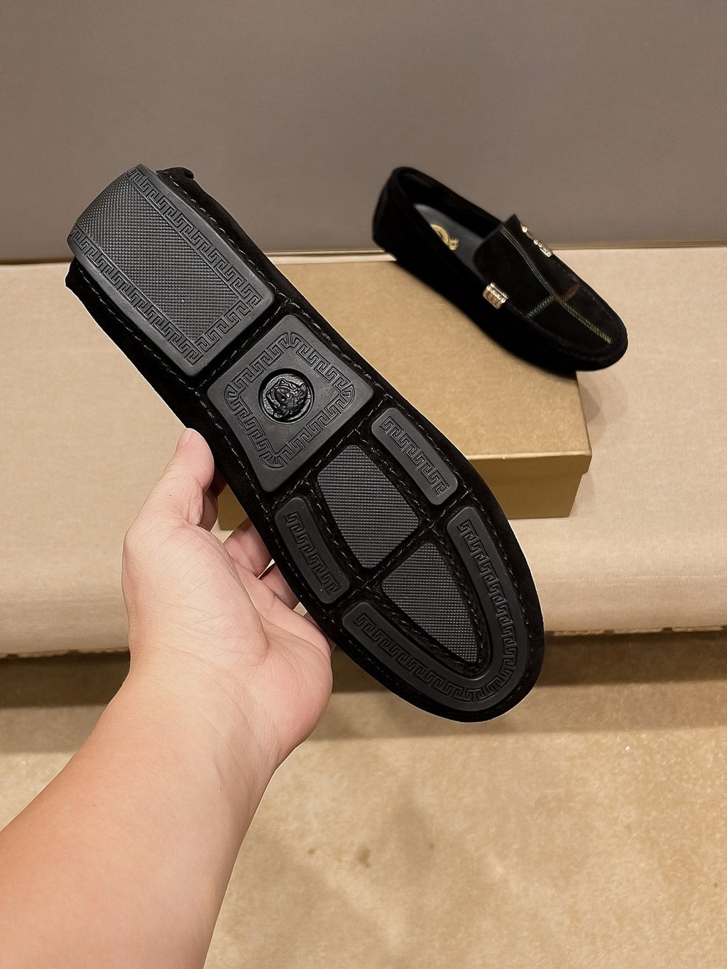Versace Men's Black Medallion Slip-On Loafers