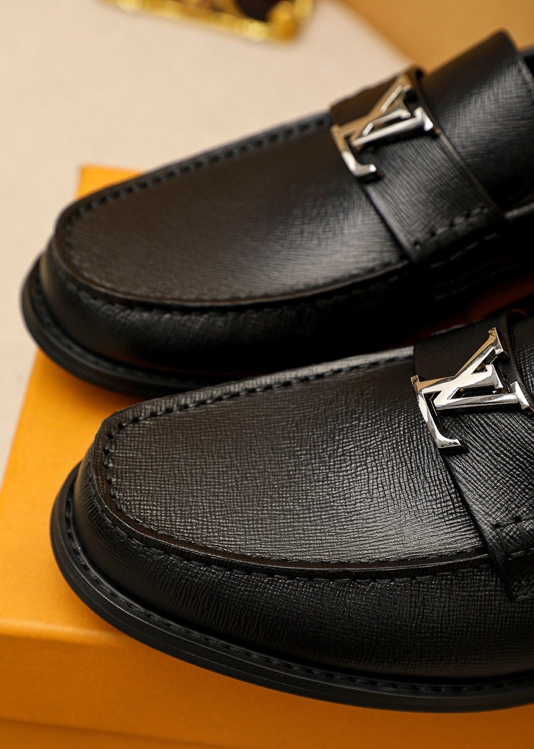 Louis Vuitton Men's Black Leather Buckle Loafers